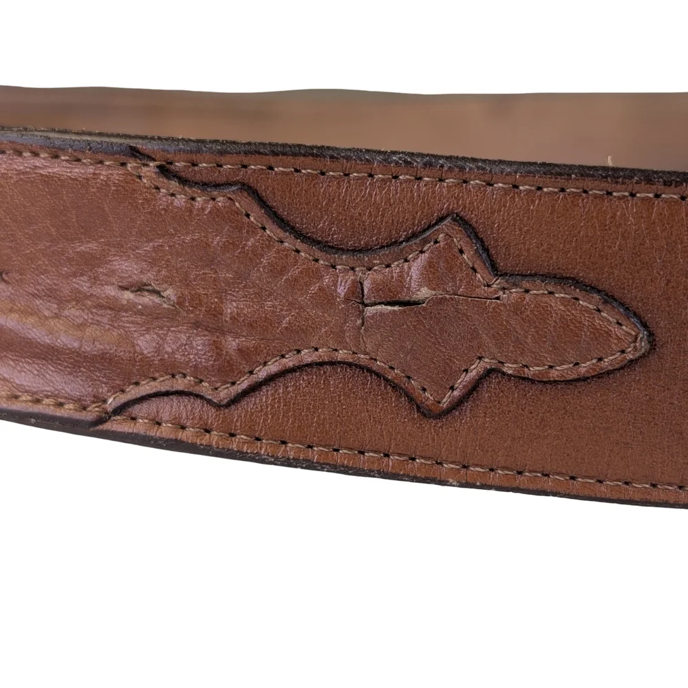 Justin Brown Leather Western Cutout Belt Removable Buckle 1.5" Wide | Size 38 - Picture 6 of 9